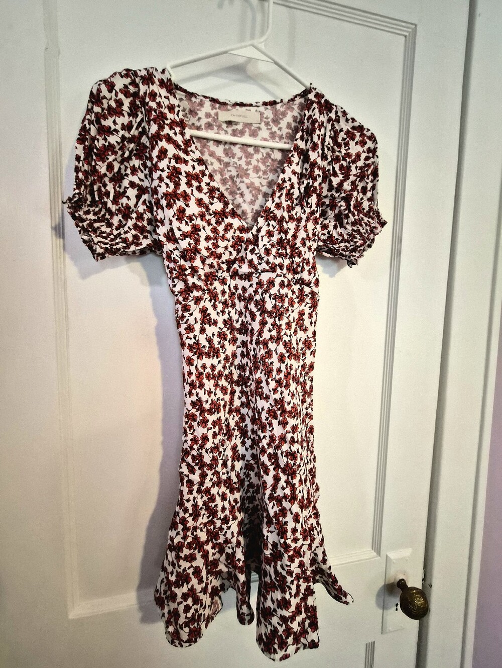 Faithfull the Brand White Midi Dress with Red Floral Print